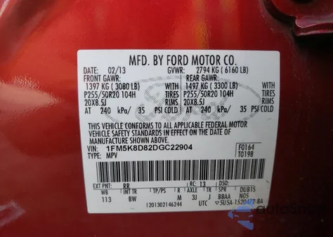 2013 Ford Explorer Xlt z USA, uszkodzony, nr VIN 1FM5K8D82DGC22904